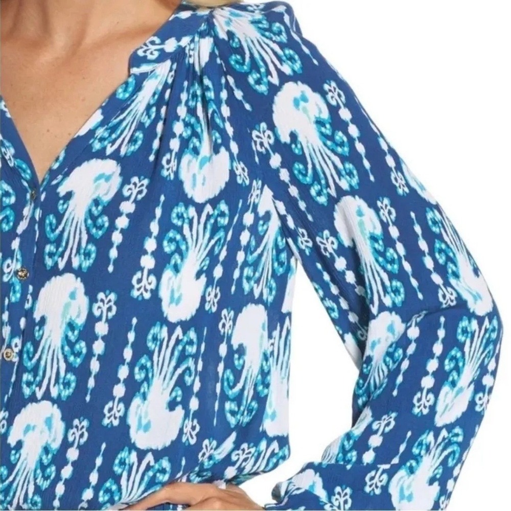 Lilly Pulitzer Blue‎ White Jellyfish Print Long Sleeve Romper Womens Large Beach